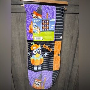 New Bluey & Bingo Checkerboard Halloween Plush 50x70 Orange Purple Throw Blanket
